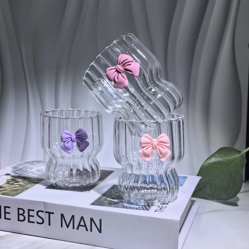 Wholesale customization direct sales can customize INS cute bow shaped glass cups unique fairy juice cup