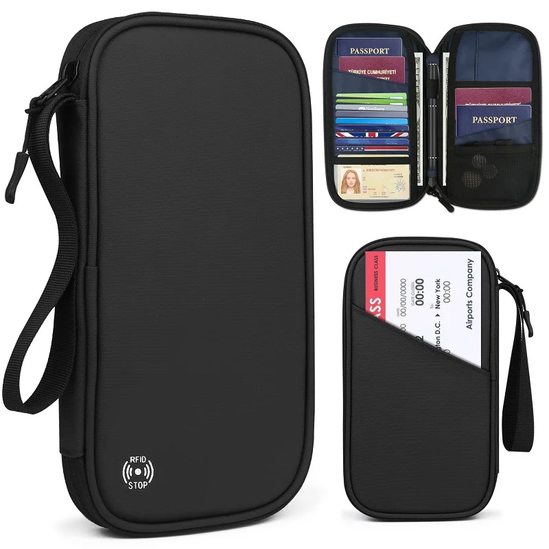 waterproof portable anti-theft RFID blocking family travel pouch card passport holder wallet organizer case bag for men women