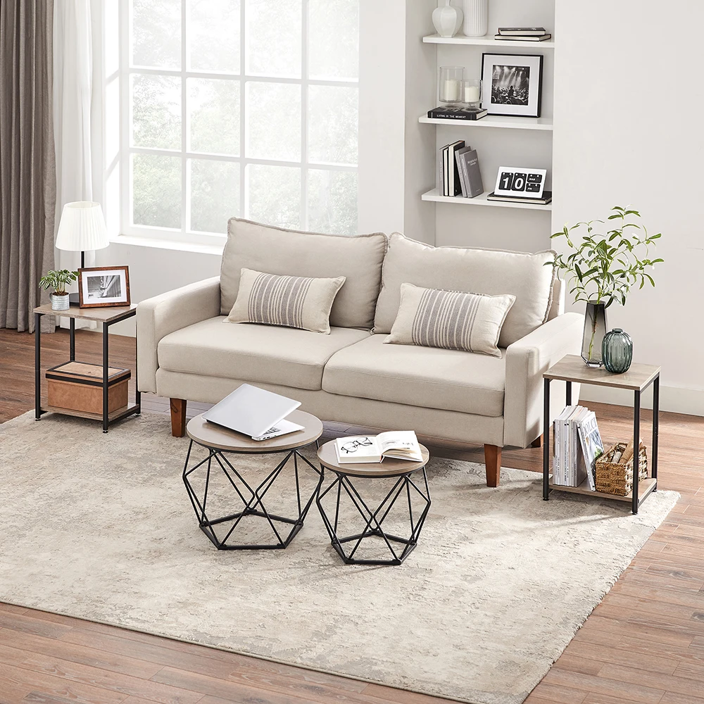 VASAGLE Hallway Living Room Study Bedroom Industrial Greige and Black End Tables Set of 2 Slim Night Tables