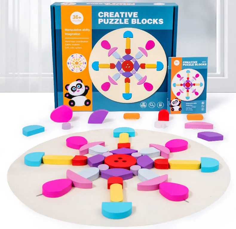 Montessori Early Educational Game toys Colorful Creative Graphical Imagination DIY Kids Board Game Blocks Geo Puzzle
