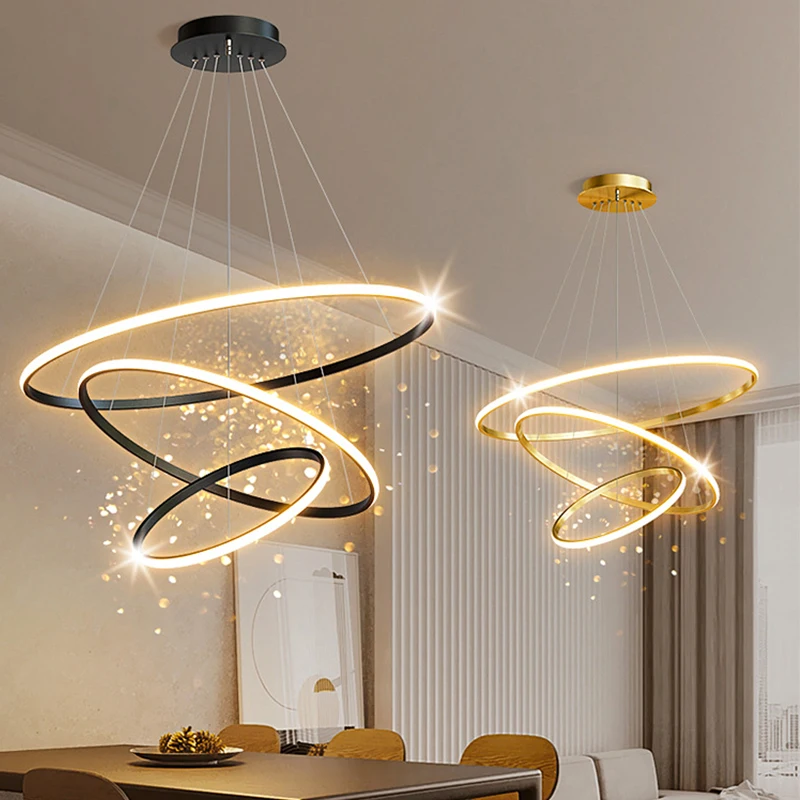 Decorative Ring Gold Black Design Modern Nordic Acrylic Circle Chandelier Modern LED Pendant Light For Living Room  BarBedroom