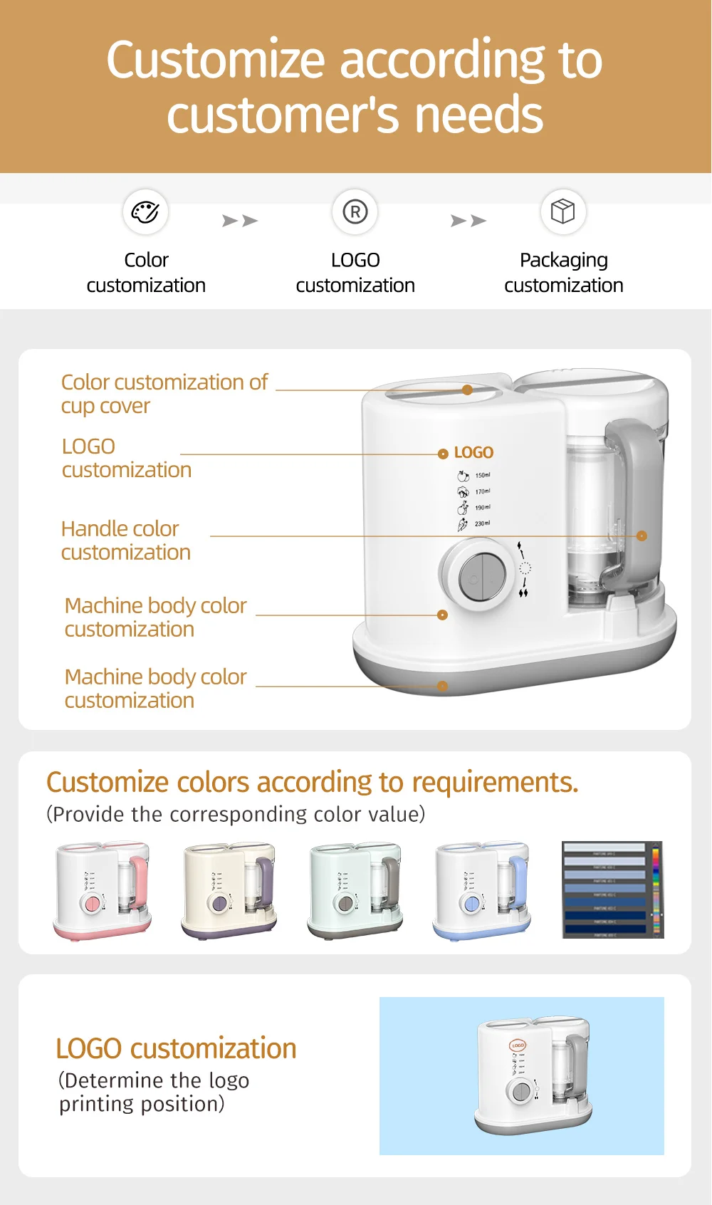 Custom logo baby cooker food maker baby food steamer blender baby food processor