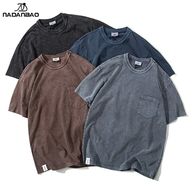 NADANBAO Men Custom Acid Wash T Shirts Printing Custom Mens Cotton Oversized Acid Enzyme Wash T Shirt Vintage Tshirts Men
