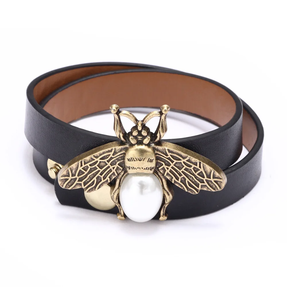 2021 Hot Selling Antique Animal Bee PU Leather Orange Belt Lucky Charm Bracelet For Student