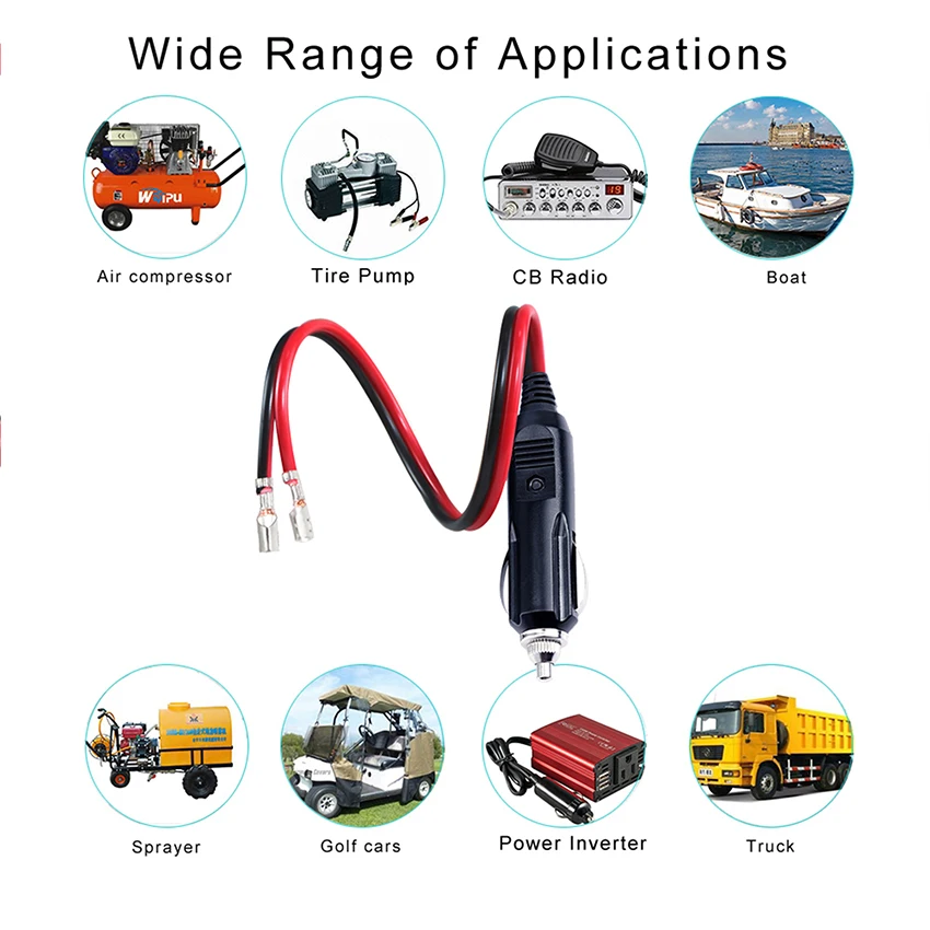 Power Supply Cord Car 12V Cigarette Lighter Plug Adapter With Cable 15cm Tail Wires Terminal