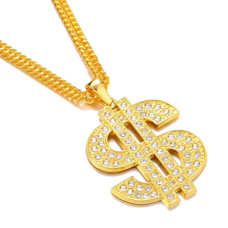 High quality hip hop nightclub Alloy exaggerated personality pendant 18K gold Plated chain dollar symbol gold necklace
