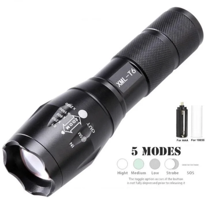 
Waterproof XML T6 zoomable Tactical Aluminum Hunting Hiking handheld 18650 Battery flashlight Torch Lamp Lights 