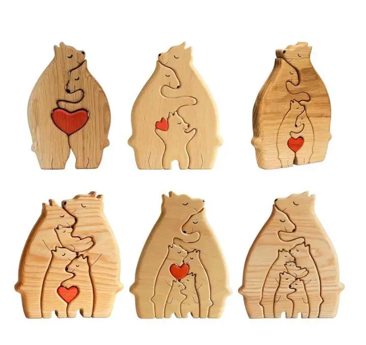 Home Decor Family Keepsake Gift Jigsaw Personalized Bear Family Wooden Art Puzzle