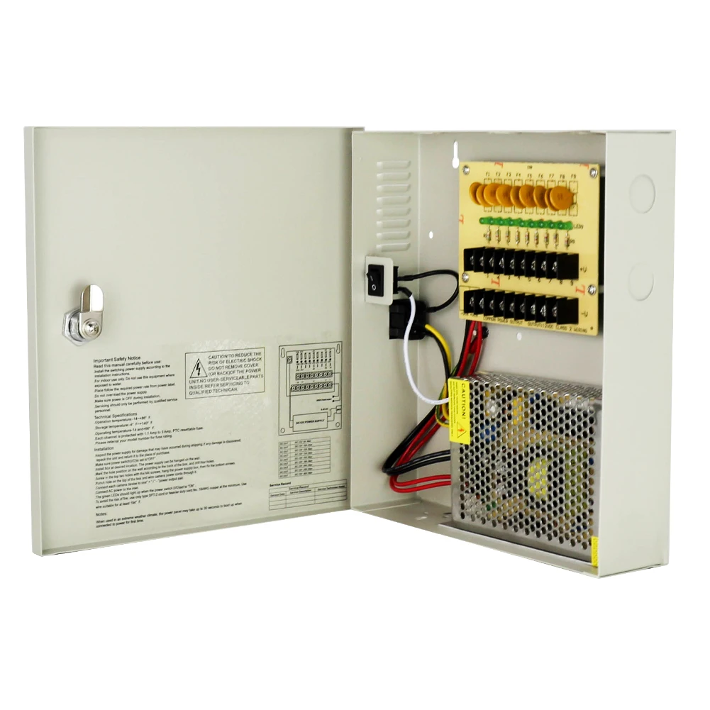 AC-DC 12v 10a 9 Channels power supplies  cctv power supply box