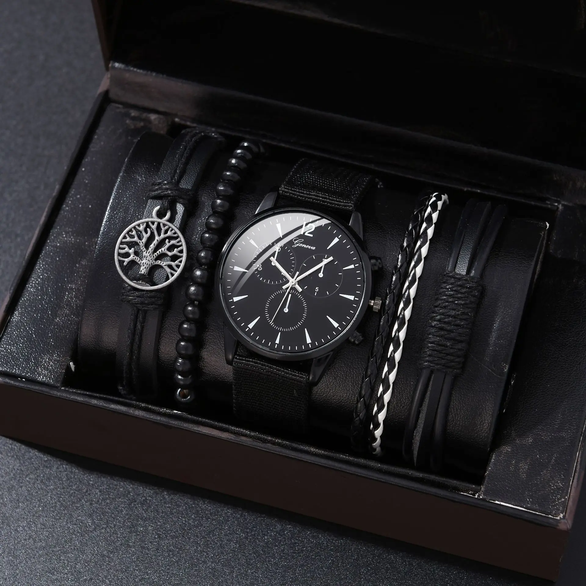 PU Leather Belt Quartz Watches Bracelet Set Sport PU Band Wrist Watch Business Clock Gift For Men Reloj Jewelry