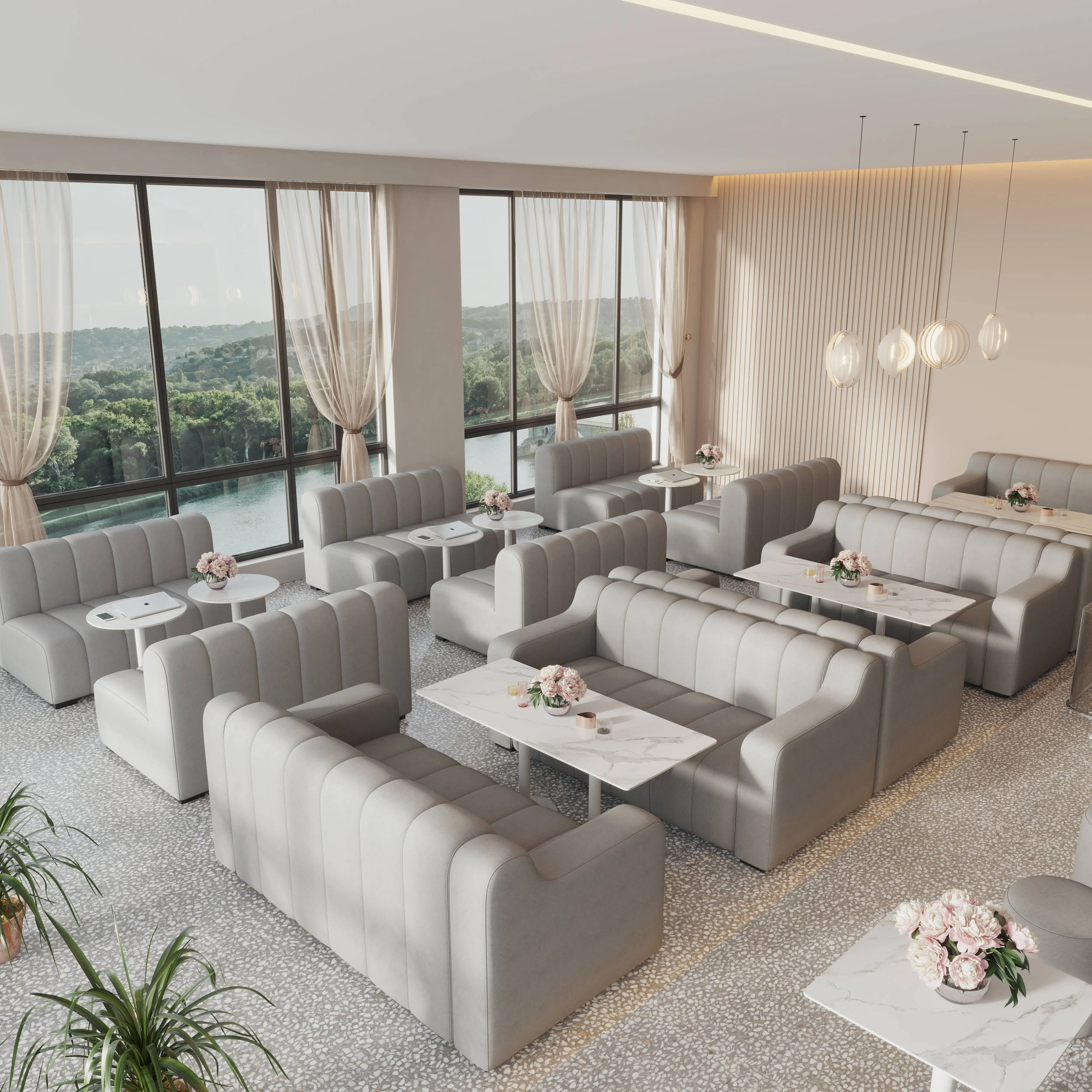 Modern Brown Restaurant Sofa Cafe Table And Chairs Furniture Set Restaurant Booth Tables