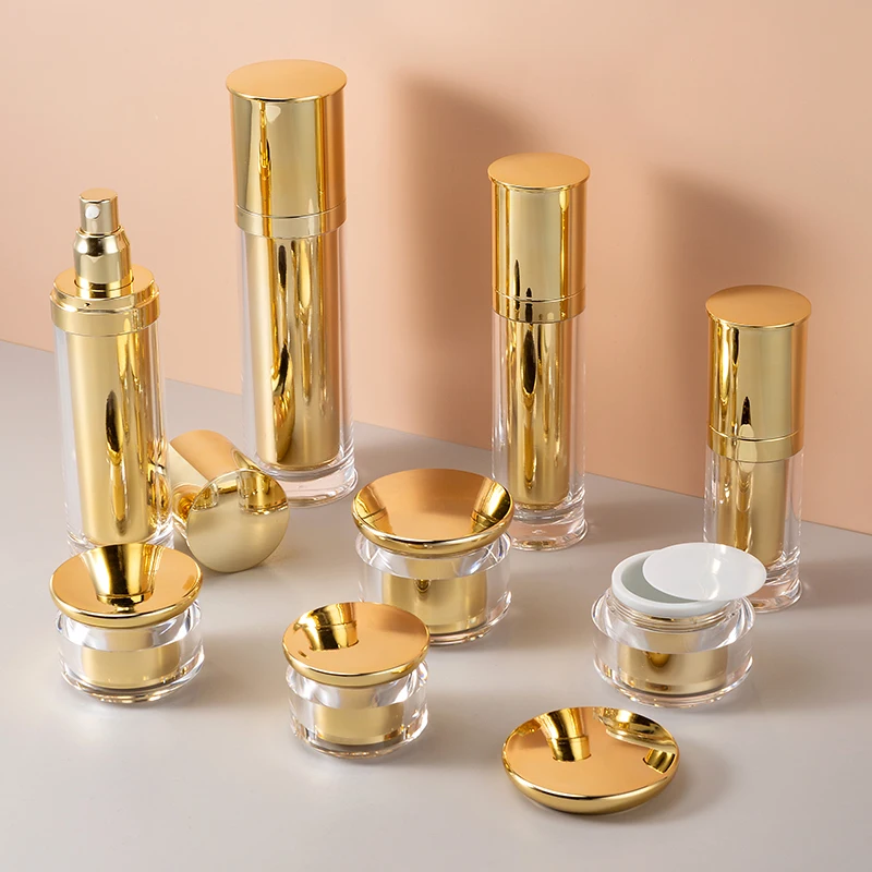 15g 20g 30g 40g 50g 30ml 50ml 80ml 100ml 120ml Factory PMMA Acrylic Gold Cosmetic Set Lotion Pump Bottle Cream Jar