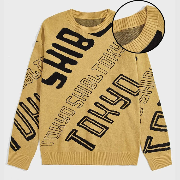 Shinesia 2022 Wholesale Winter Custom Sweater Alphabet Jacquard Knit Pullover Jumper Cotton Crew Neck Sweater Men