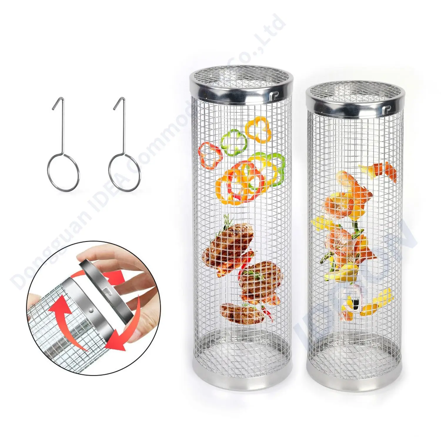 EC 1935/2004 2024 New Portable Outdoor Grilling Bbq Round Net Tube Cylinder 304 Stainless Steel Bbq Rolling Grilling Basket