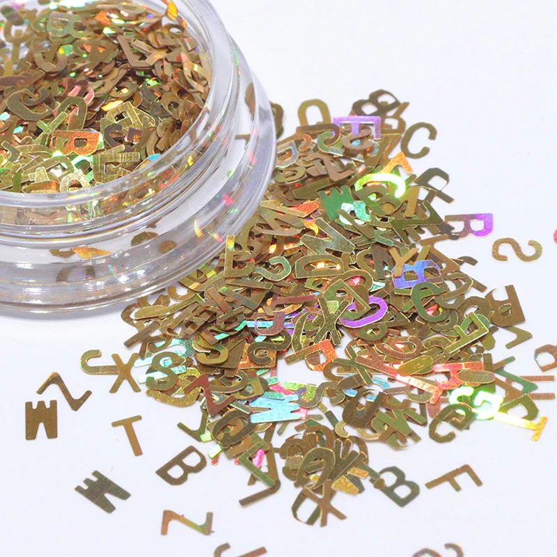 
YUXI Fashion Nail Art Sequins Glitter Mixed Size Letter Design Shape Manicure Letters Sequins Nail supplies 
