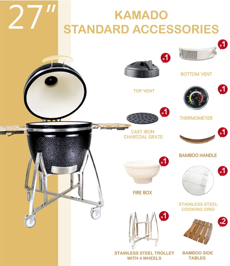 Kamado 27 inch 29 Outdoor bbq kitchen Camping Heavy Duty Charcoal Ceramic Barbecue Grill