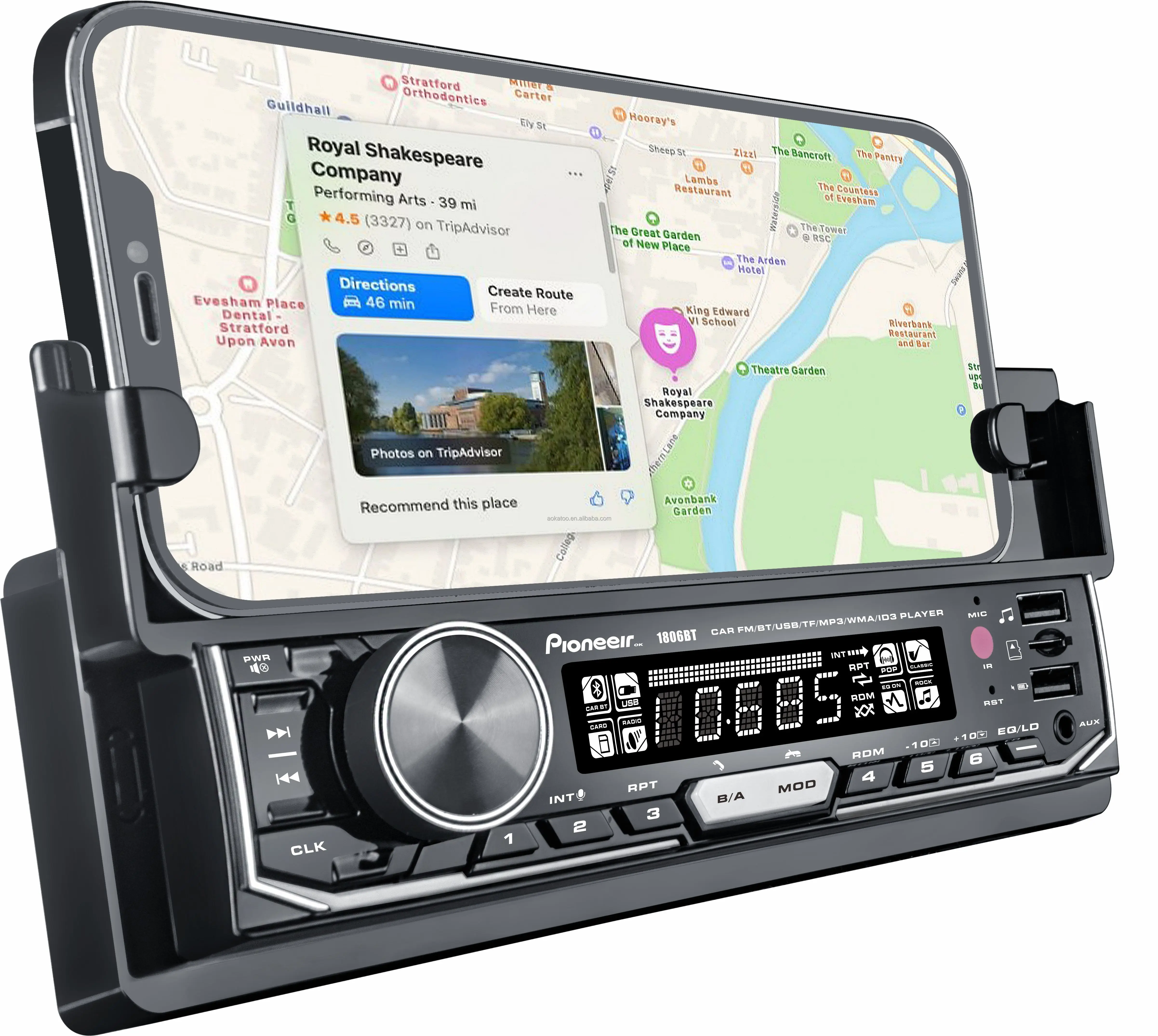 Auto audio Car mp3 player with mobile phone holder & QC3.0 quick recharging double usb for car radio bluetooth music speaker