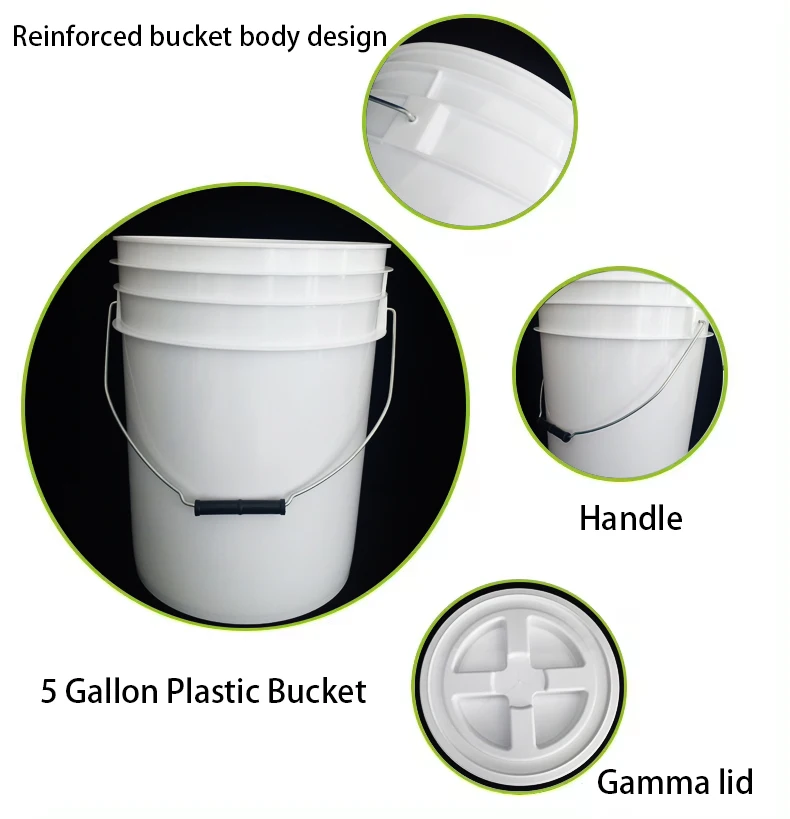 Factory custom plastic 5 gallon bucket 20 liter pail sell thickened industrial Recyclable plastic bucket with lid and handle