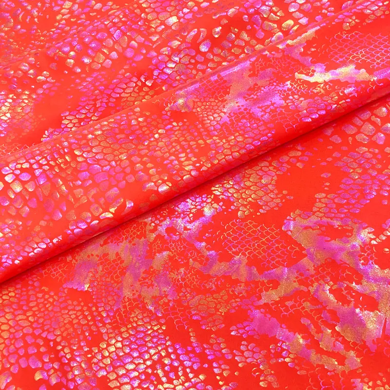 Custom design metallic nylon elastane shiny foil snake print spandex holographic fabric for swimwear sportswear