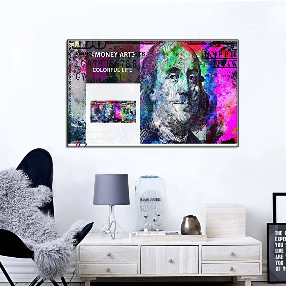 Настенное искусство, Золотая современная популярная красочная Картина на холсте сто долларов, картина Quadro Street, абстрактный постер, картина, домашний декор