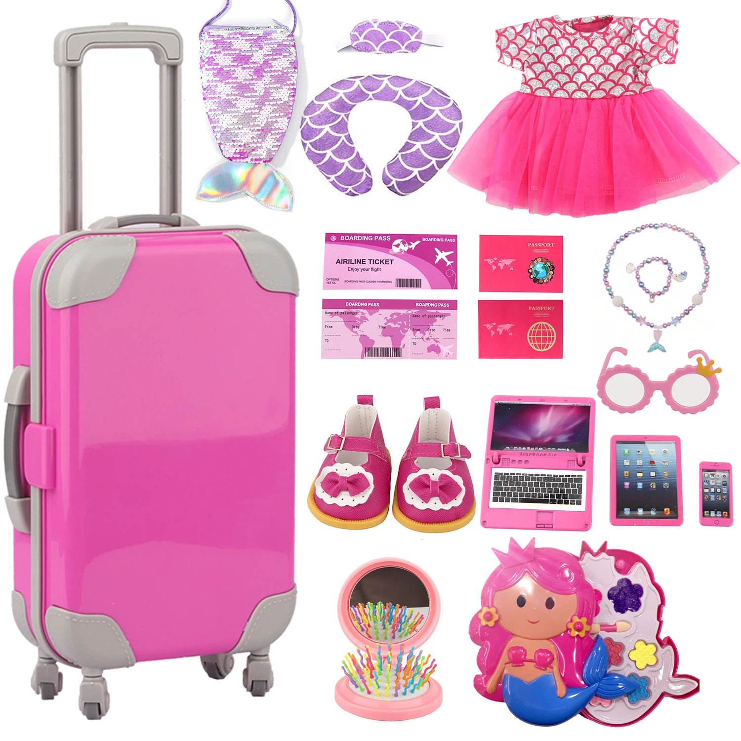 Dolltalk Hot Sell Doll Travel Set For 18 inch American Doll With Dress Toy Set