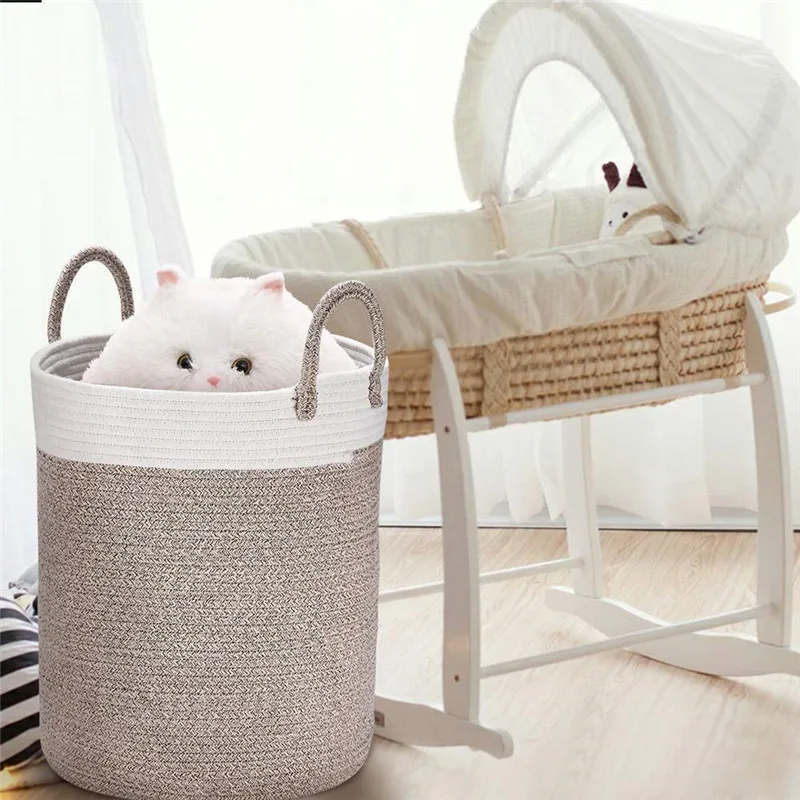 Large Jute Cotton Rope Basket Decorative Woven Storage Basket
