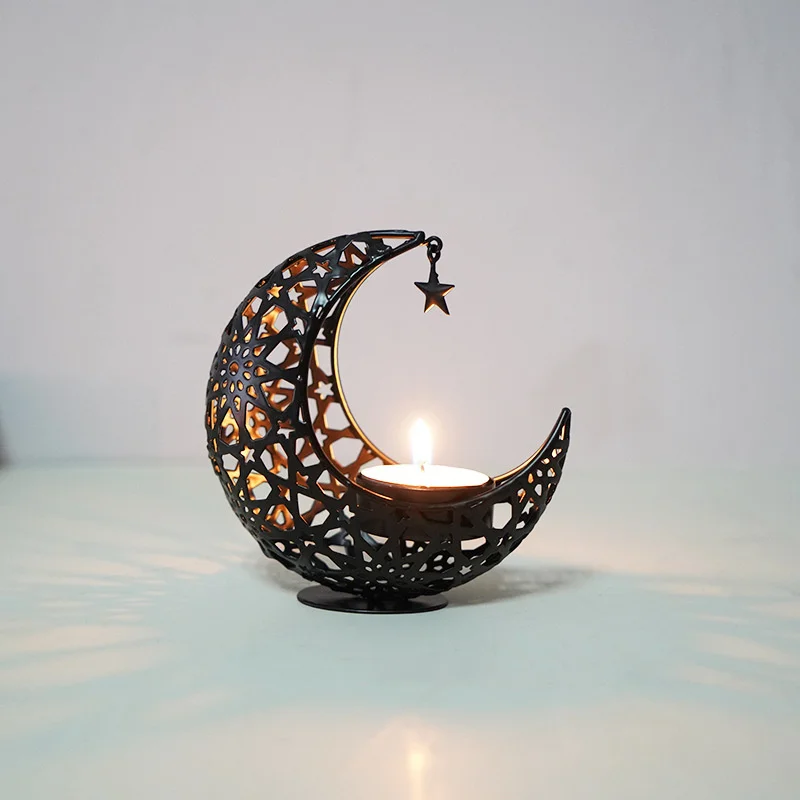 New Style Arab Middle East Candleholder Hollow Moon Shape Arts Crafts Decoration Antique Wrought Iron lamps Arabe Incense Burner
