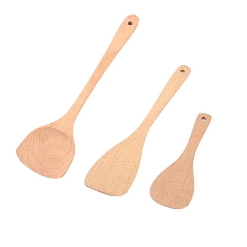 Beech Unpainted And Unwaxed Kitchen Cooking Wood Spatula Scoop Set Long Handle Cooking Spoon Kitchen Wood Shovels