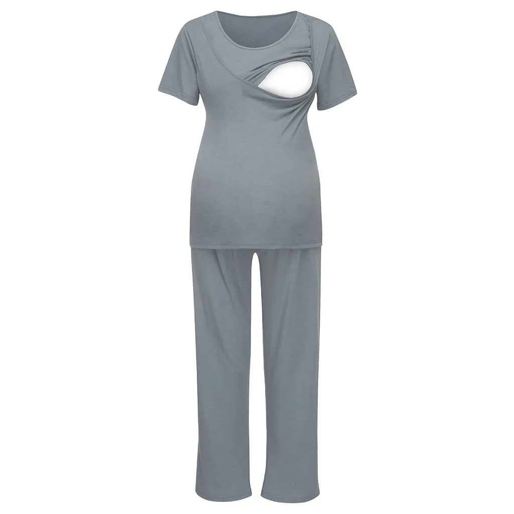 2021 New Arrivals Custom Drop Shipping Cotton Breastfeeding Maternity Two Piece Set For Photography Women