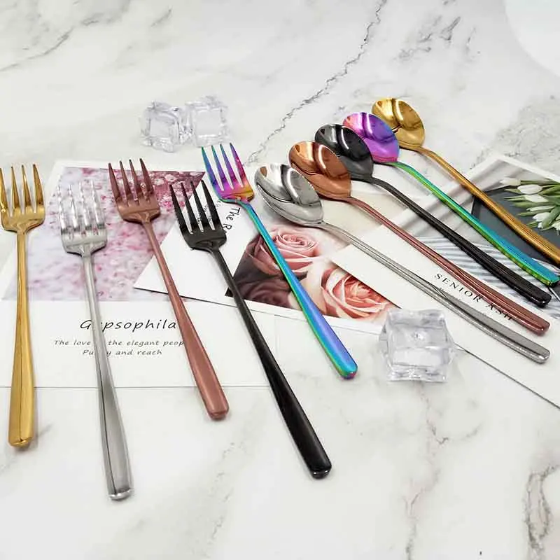 Reusable Creative Metal Stainless Steel 304 Flatware Colorful Fork Spoon Korean Cutlery Set