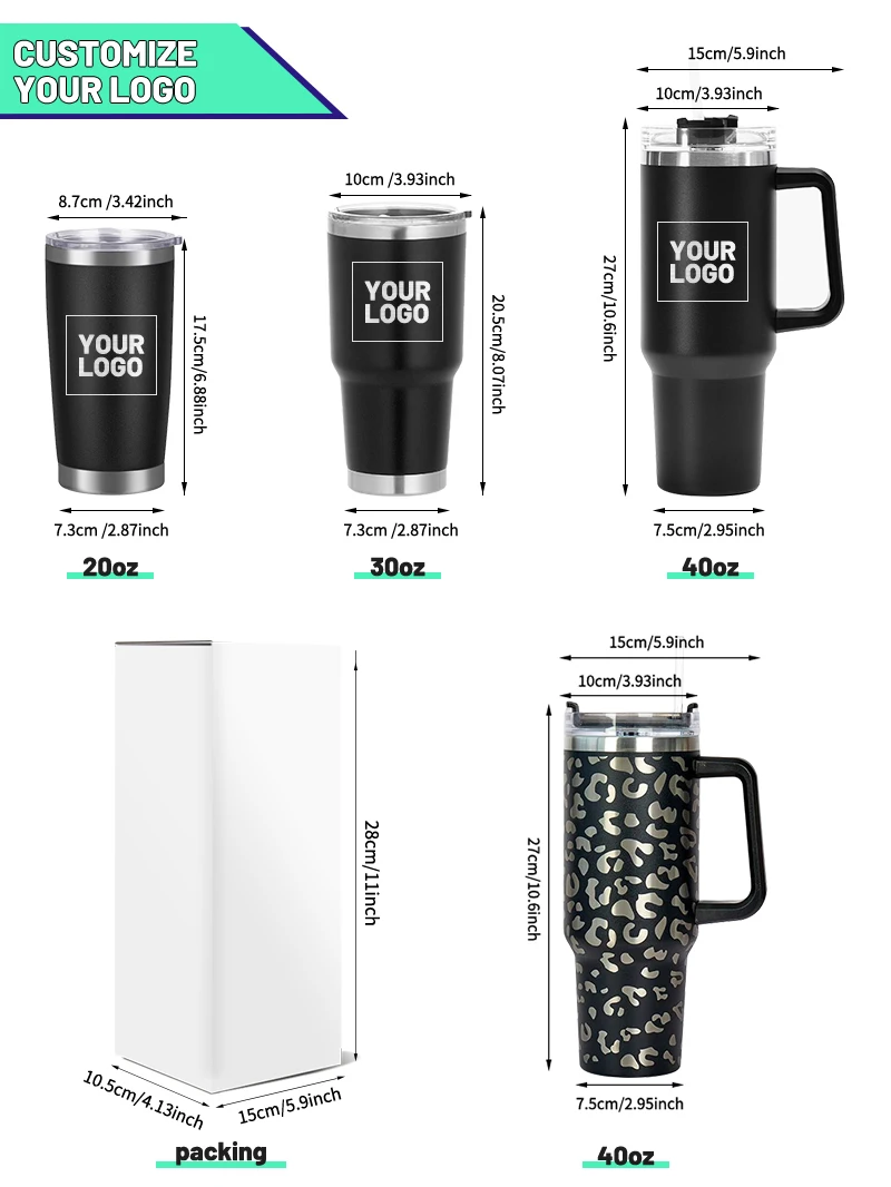 Coffee Beer Mug Wine Tumbler Cups 40 Oz Customized Logo Sublimation Stainless Steel  Tumbler With Handle