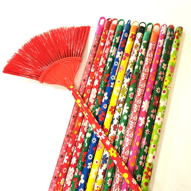 Ero-friendly mop stick broom handle escoba flower design PVC coating wood broom stick hot sales india broom handle