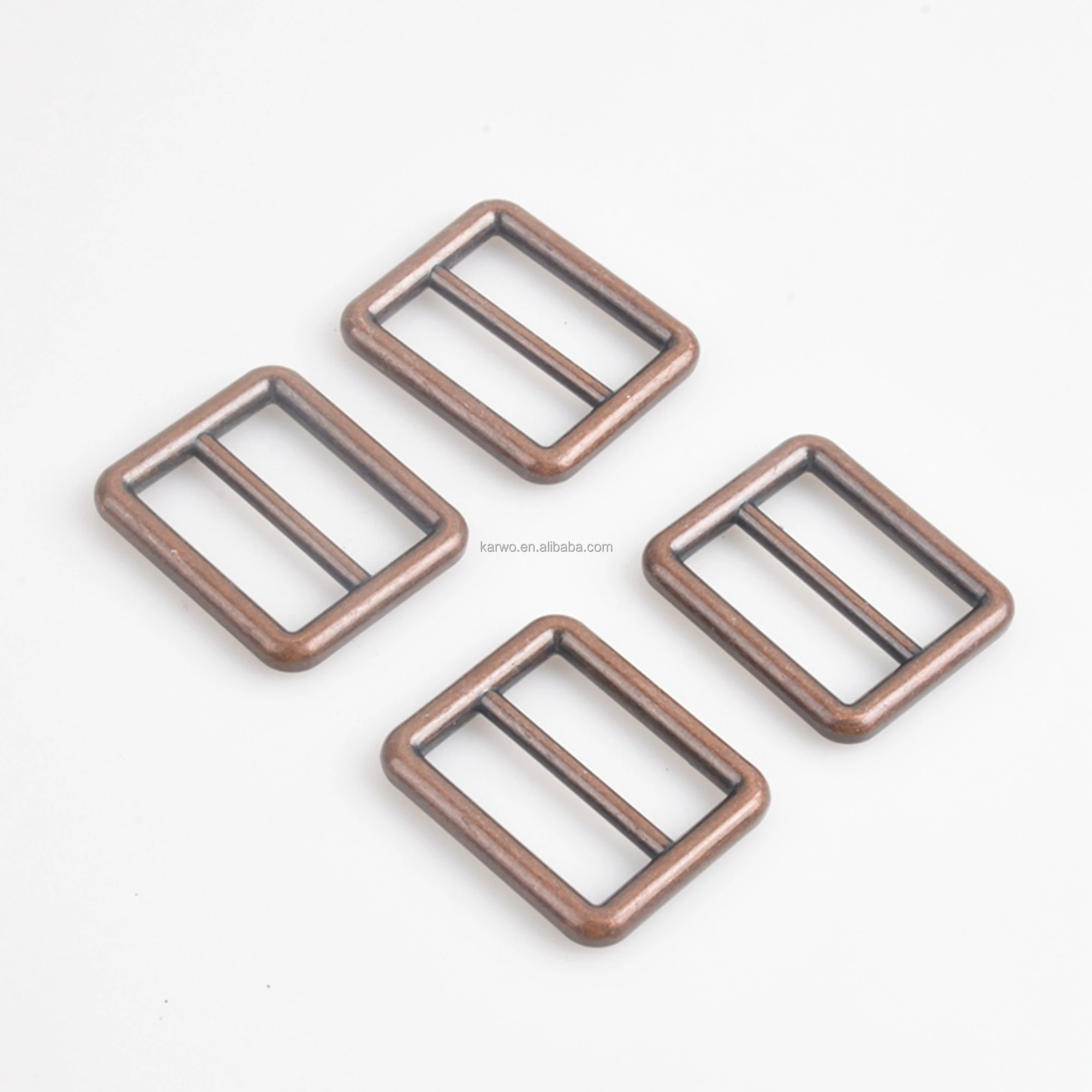 Karwo 25mm red bronze metal rectangle round tri glide slider adjuster buckle for handbag