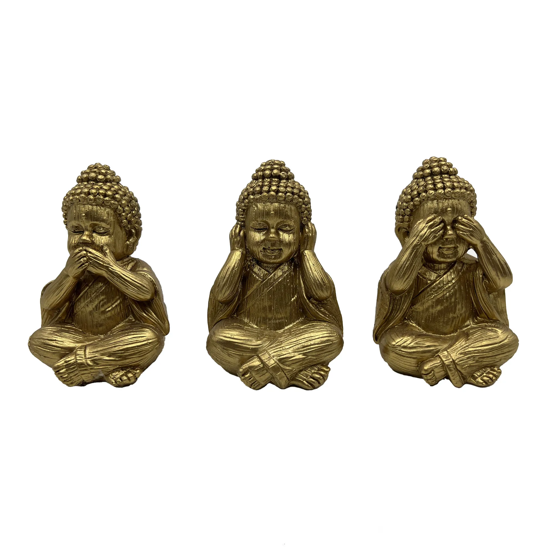 Custom antique home decor resin small golden Buddha figurine no see no speak no hear no evil meditation Sakyamuni Buddha statues
