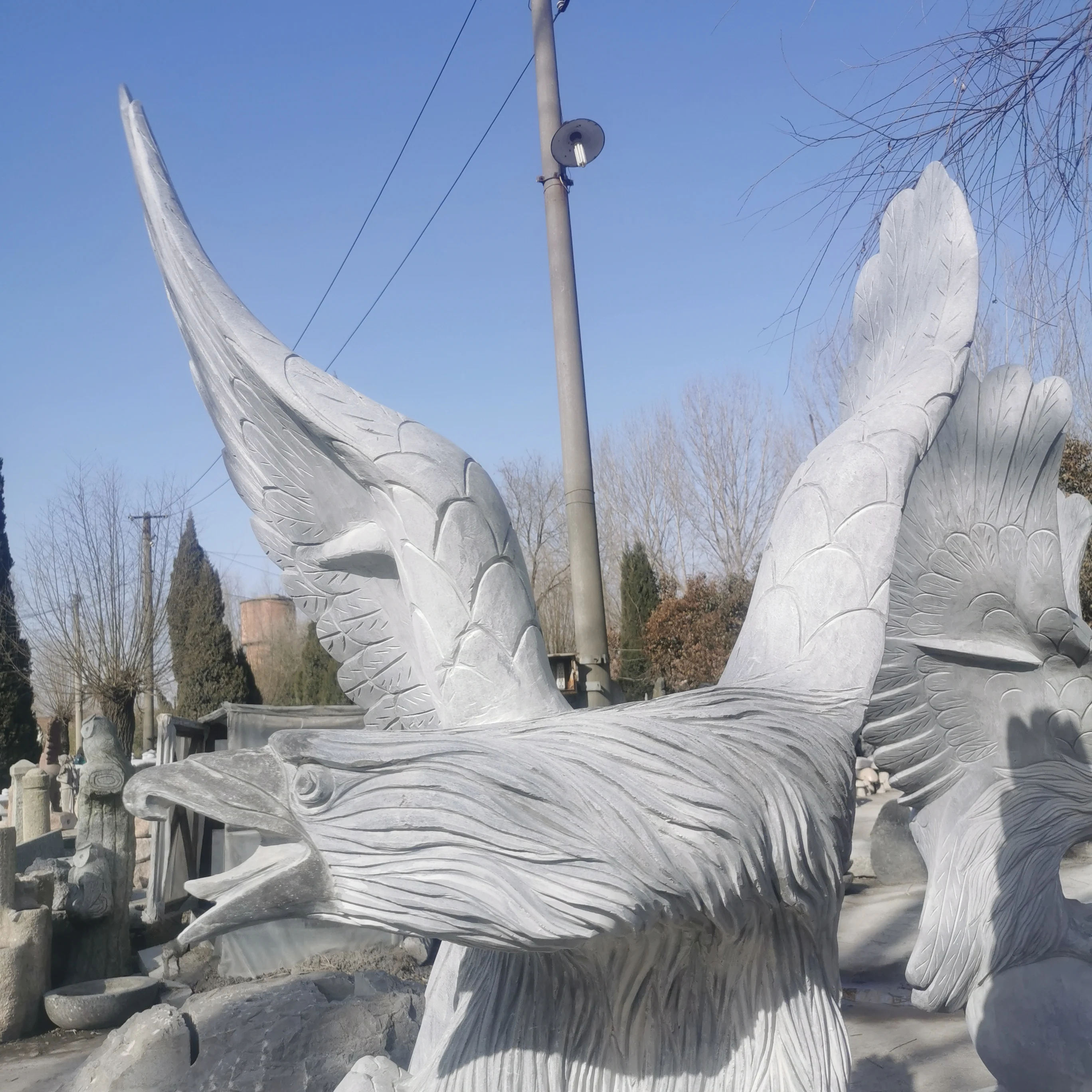 Carved gray Granite stone animal sculptures carvings eagle statues for garden