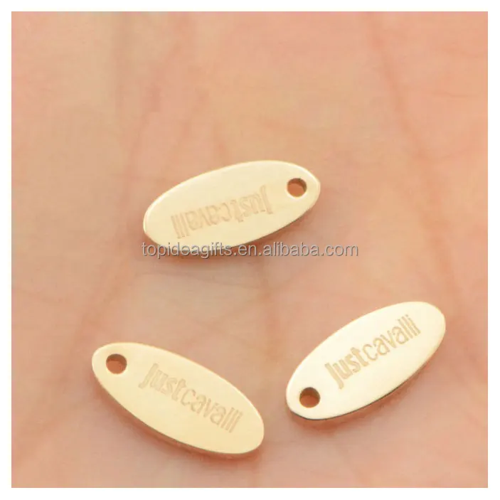 Oval Shape 14K Gold Jewelry Tags With Engraved Logo Stainless Steel Stamped Logo Tags For Jewelry Bracelet