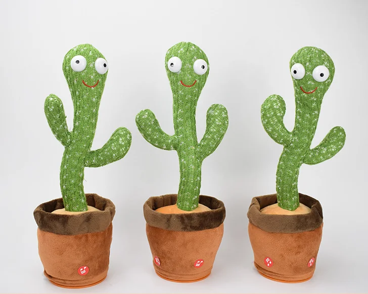 Cute Style Dancing Light Recording Musical Cactus Plush Toy Soft Cotton Stuffed Toy with Talk Back Feature