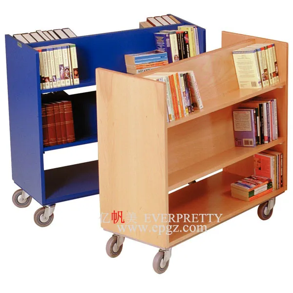 Double Side 3 Tier Steel Book Trolley with 3 Sloping Shelves at Epual Heights with 4 Castors