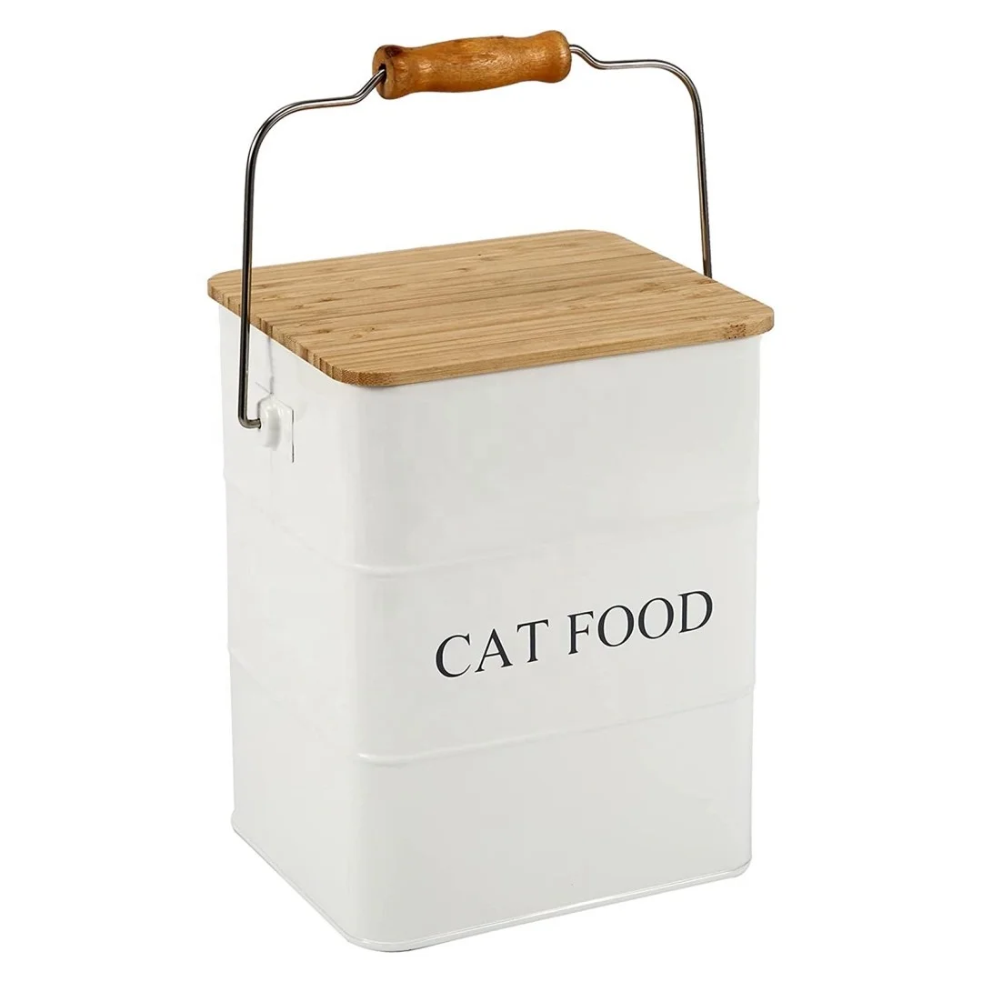 Home Large Storage Canister Metal Pet Food Storage Bin Dog Food Treat Bin Storage Box With Bamboo Lid