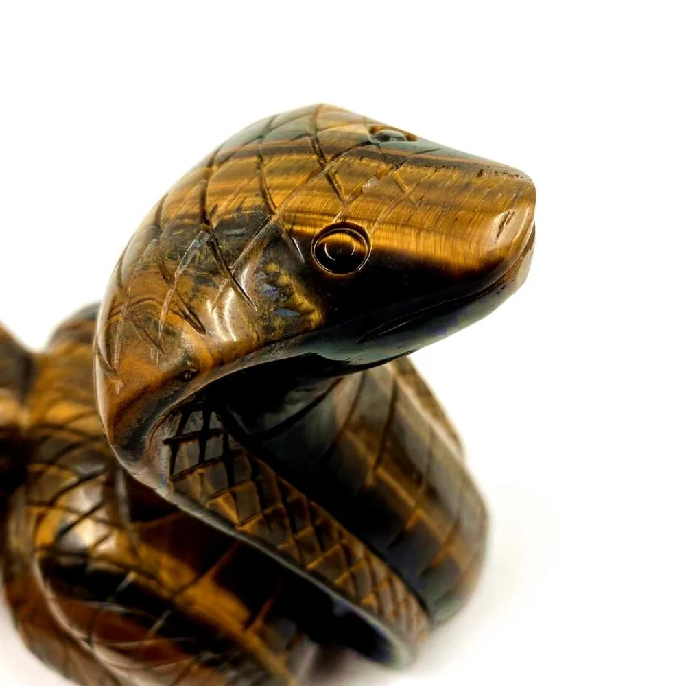 High quality natural crystal carving animal art sculpture gemstone folk crafts tiger eye crystal snake for decoration