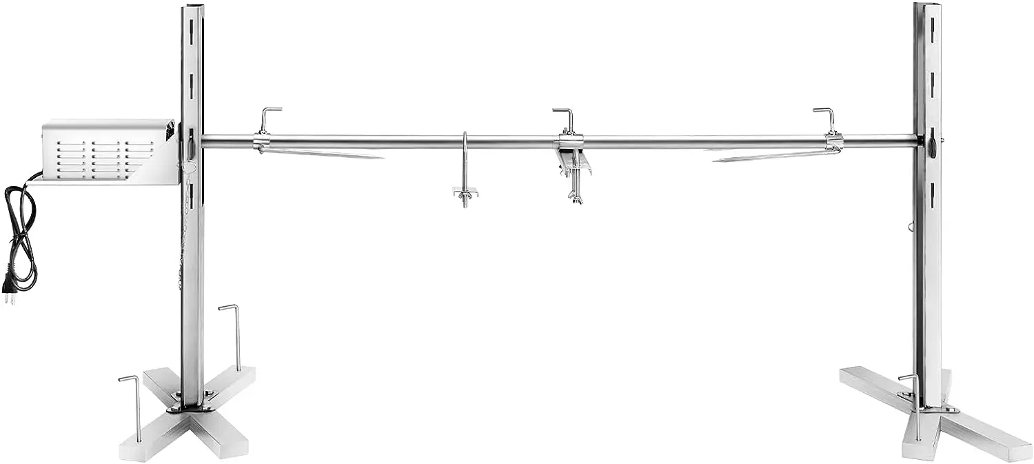 Rotisserie Grill Kit Stainless Steel Tripod Rotisserie Stand, Pig Lamb Hooded Roaster Charcoal Spit with 30W Motor