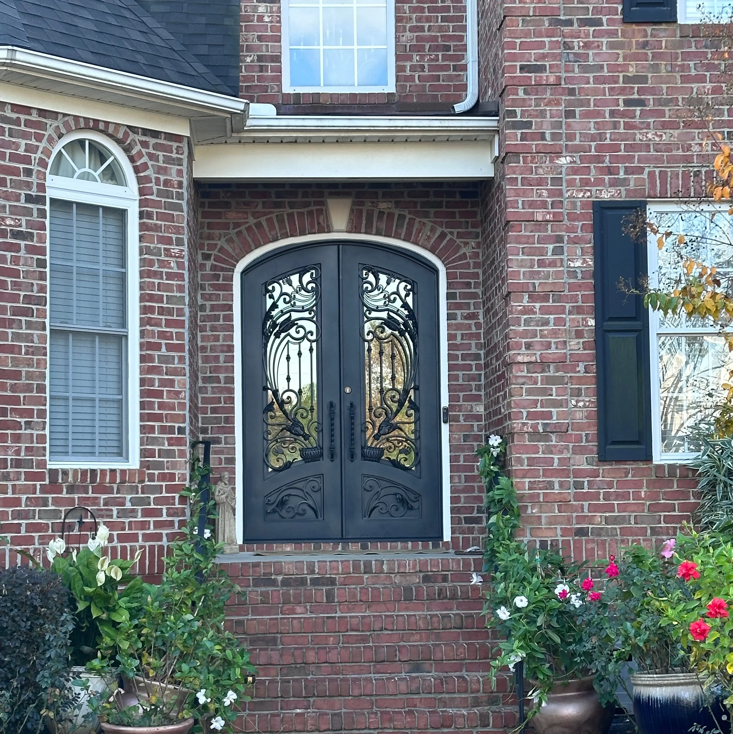 DERCHI European Luxury Style Tempered Glass Exterior Other Main Doors Double Security Front Entry Wrought Iron Doors For Houses
