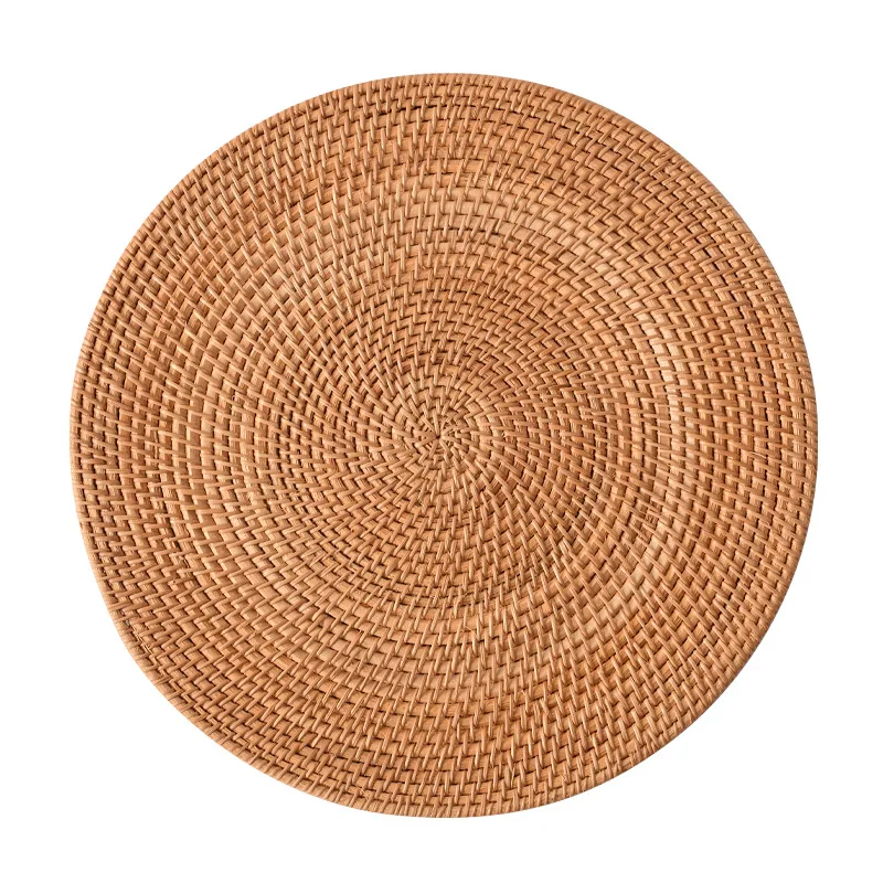 Wholesale Bulk Packaged Natural round Woven Placemats Handmade Rattan Coaster Set Dining Insulated Drinking Heat Resistant Pad
