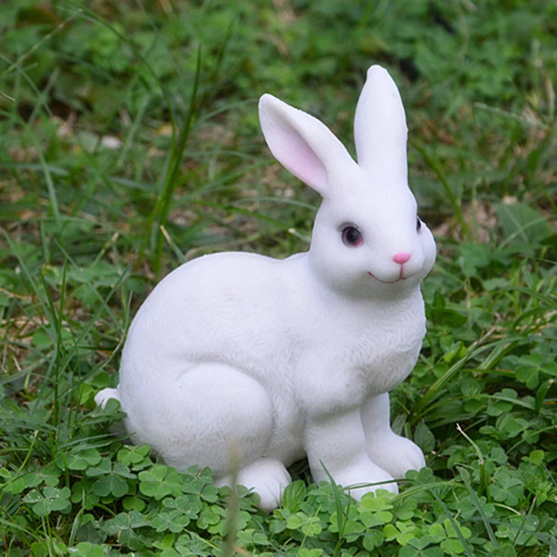 Outdoor Gardening Resin White Rabbit Ornaments Courtyard Garden Statue Decoration Villa Park Lawn Sculpture Figurines Craftwork