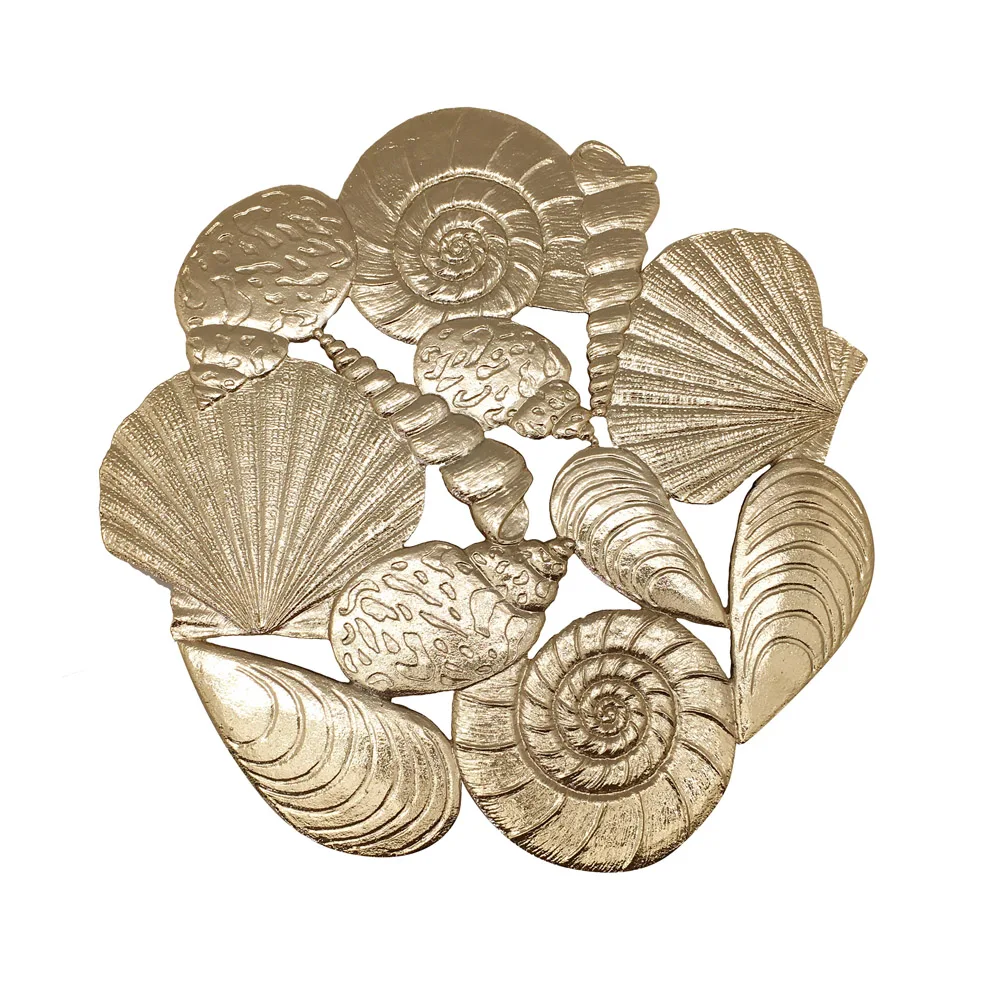 HOT POT HOLDER HOT PADS RUBBER FEET CAPS FOR KITCHEN DINING TABLE GOLD METAL DECORATIVE TRIVET CORAL DESIGN ROUND SHAPE