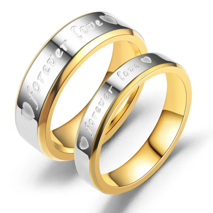 
Wholesale Gold and Silver Stainless Steel Zircon Forever Love Couple Rings 