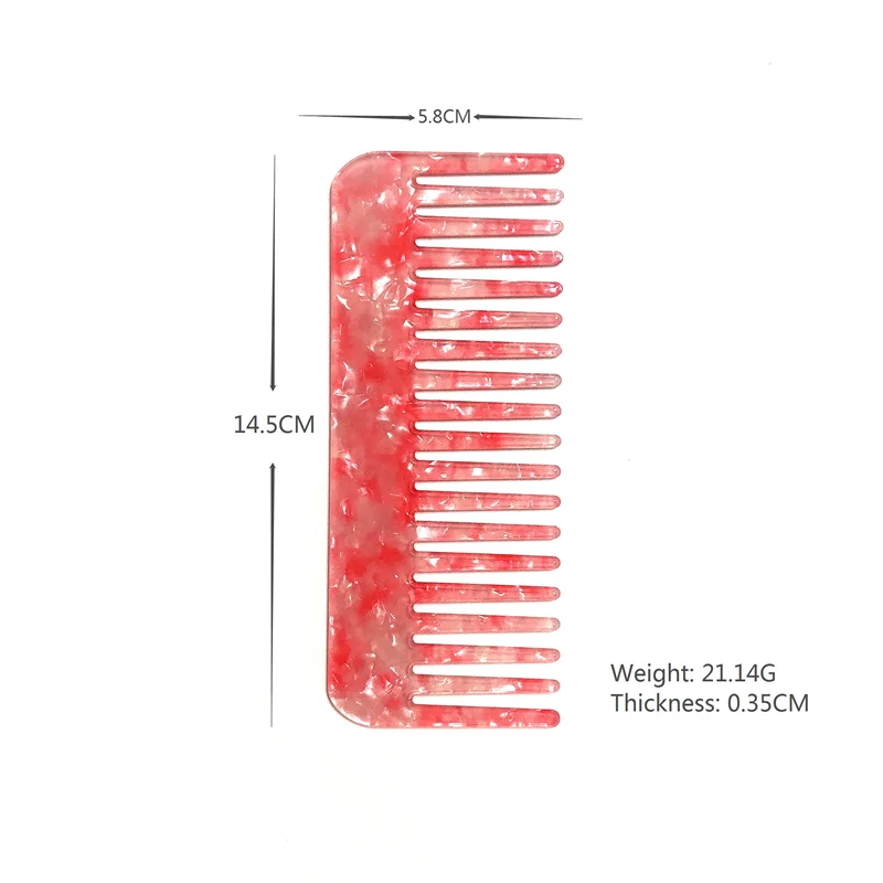 Large Wide Tooth Combs Curved Hook Brushes Detangling Big Teeth Hairdressing Cellulose acetate comb