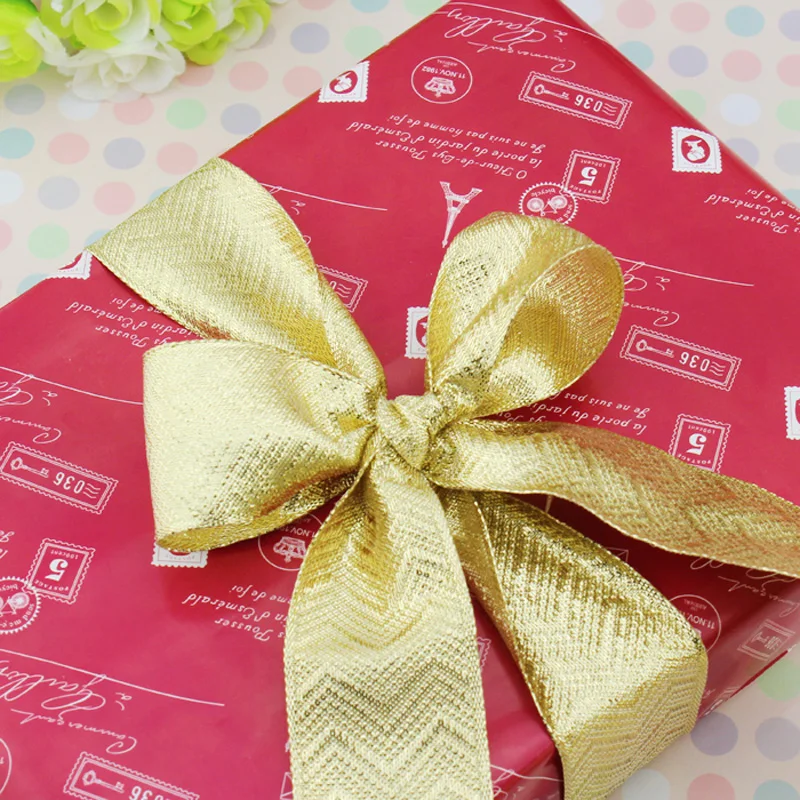 (5 Yards/roll)4cm Wide Gold Embossed Ribbon Gift Flower Package Festival Party Wedding Decoration Handicraft Production DIY Bow