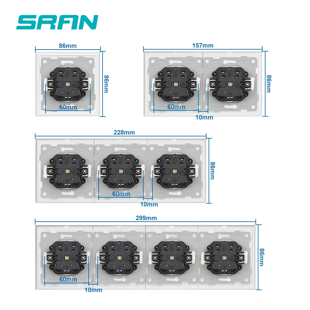 Eu Standard 16 Amp Glass Panel Homes Electric Electrical Plate Power Steckdose  German Outlet 86x86 Wall Socket