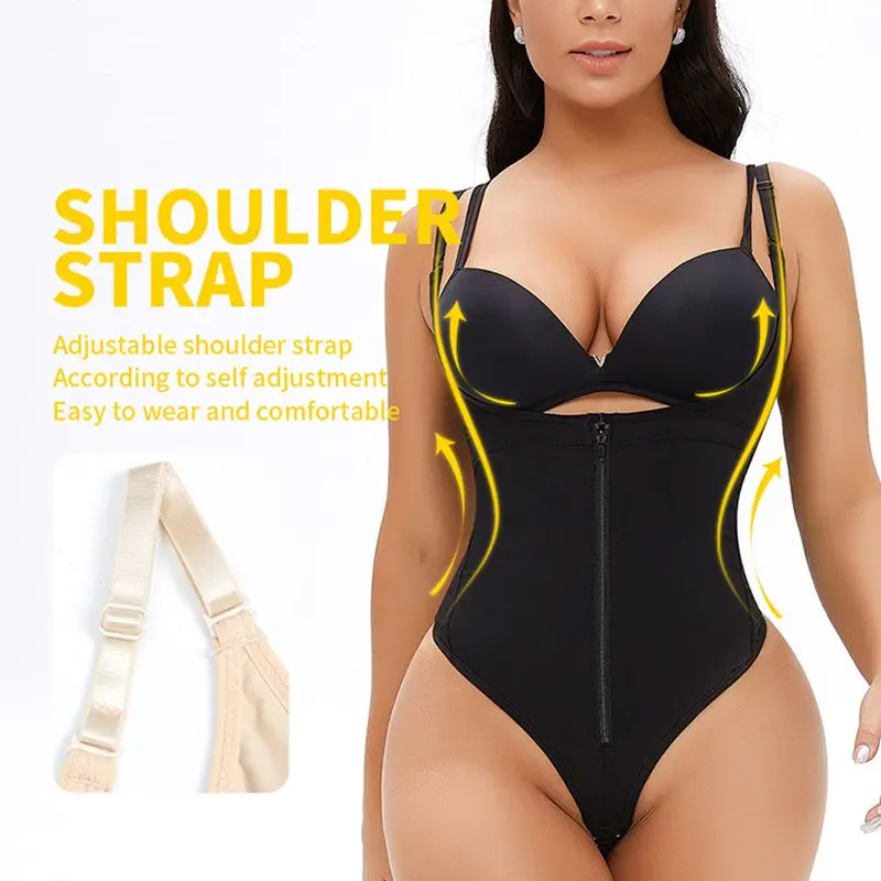 High Waist Zipper Pull Compression Women Thong Shapewear Bodysuit Body Shaper Slimming Briefs Tummy Control Plus Size Bodyshaper
